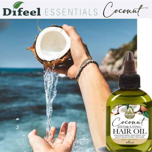 Difeel Essentials Hydrating Coconut Hair Oil 2.5 Oz. - Anti-Frizz, Nourishing Moisture, Improves Shine Hair Oil