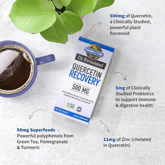 Garden of Life Quercetin Post Workout Recovery with Zinc, Turmeric & Green Tea ? Dr Formulated ? Healthy Inflammatory Response & Joint Support - Gluten Free, Non GMO, Carbon Neutral ? 30 Tablets