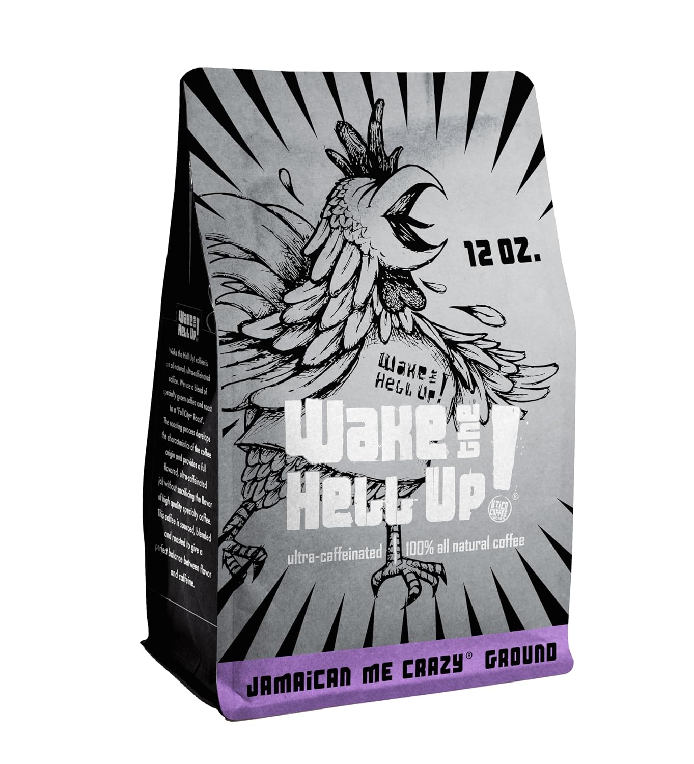 Wake The Hell Up! 12Oz Ultra-Caffeinated Jamaican Me Crazy Ground Coffee, Low Acid, Medium-Dark Roast