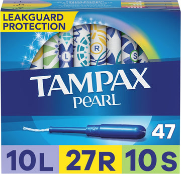 Tampax Pearl Tampons Multipack, Light/Regular/Super Absorbency, With Leakguard Braid, Unscented, 47 Count