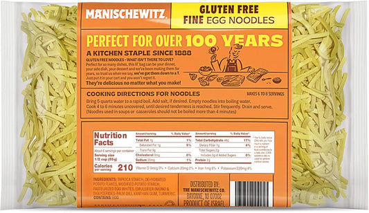 Manishewitz Gluten Free Fine Noodles 12oz (4 Pack) All Natural, Yolk Free, Low Sodium, Kosher for Passover and Year Round : Egg Noodles : Grocery & Gourmet Food