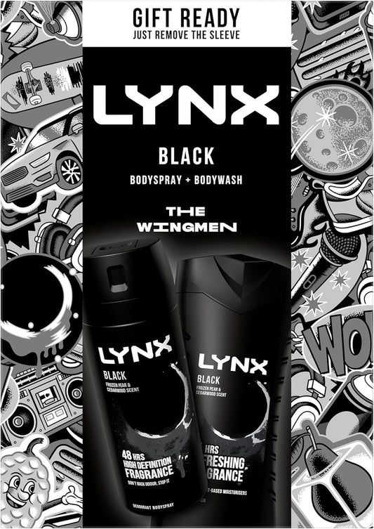Lynx Black Duo Body Spray Gift Set Body Wash & Deodorant Perfect For His Daily Routine 2 Piece