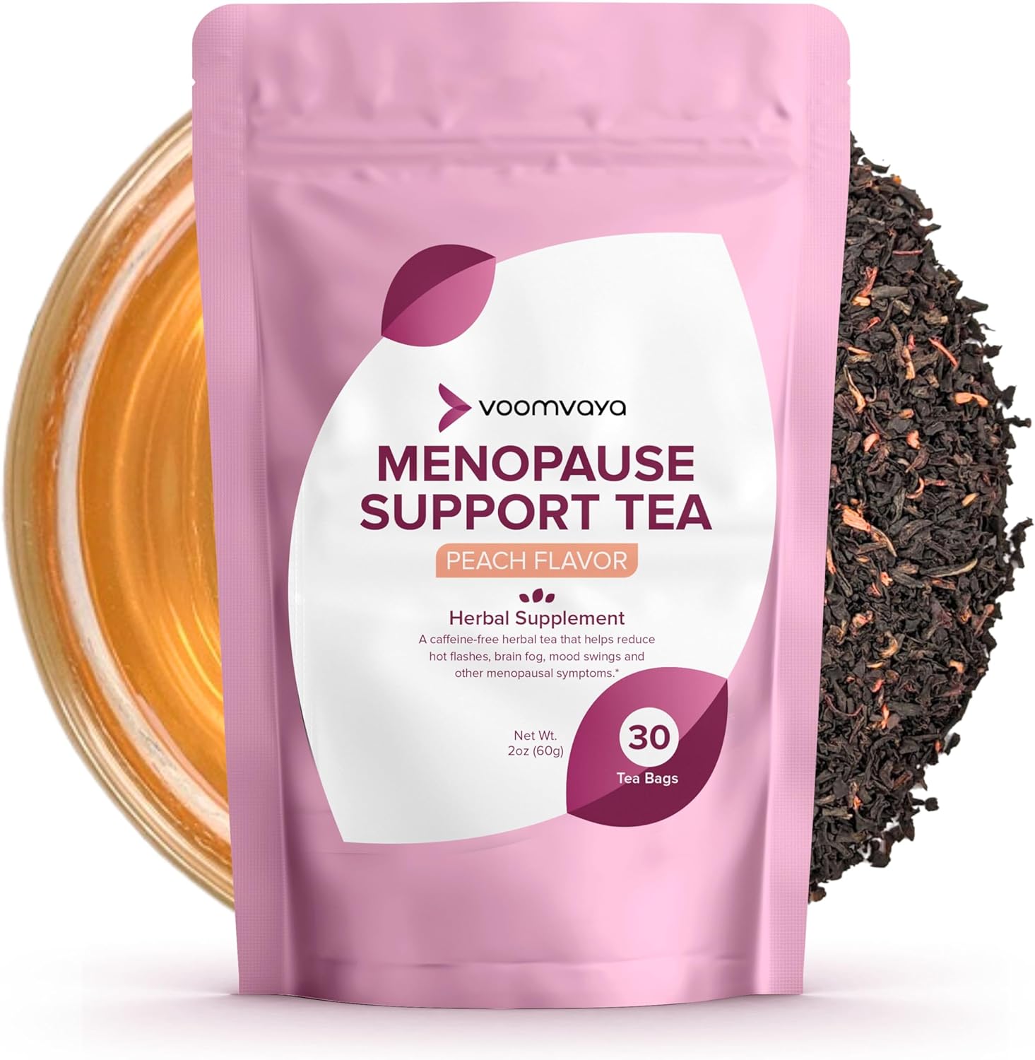 Menopause Support Tea - Natural Menopause Relief For Women with Red Clover & Black Cohosh - Alleviates Hot Flashes, Night Sweats, Mood Swings - Peach Flavor - 30 Teabags