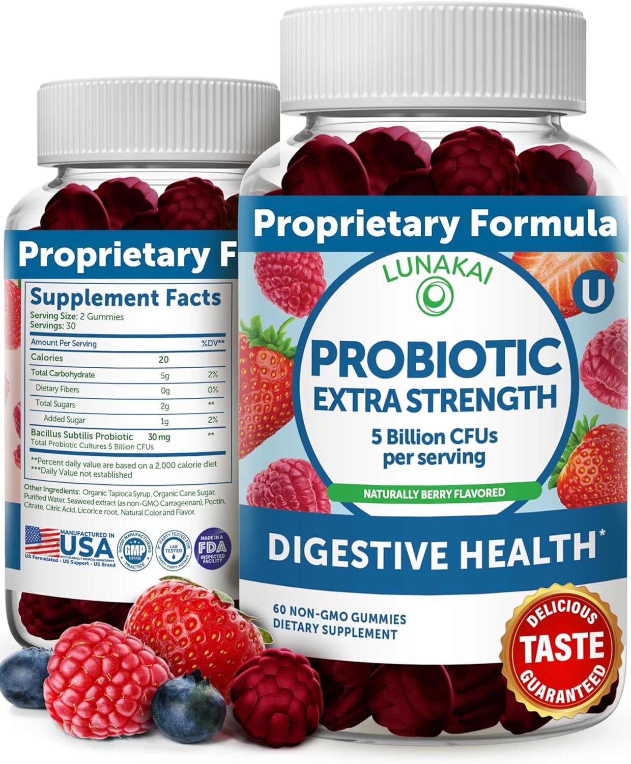 Probiotic Gummies for Women, Men, Kids - Tastiest Proprietary Formula - 5 Billion CFU Probiotic Gummies for Digestive Health for Adults and Kids - Non-GMO, Vegan Chewable Probiotics Vitamin - 60 Count