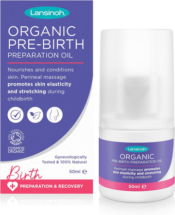 Lansinoh Organic Pre-Birth Preparation Oil - 50ml Bottle perineal Massage Oil, Pregnancy Maternity Massage Oil to Help Prevent tears episiotomy During Labour aids Postnatal Recovery