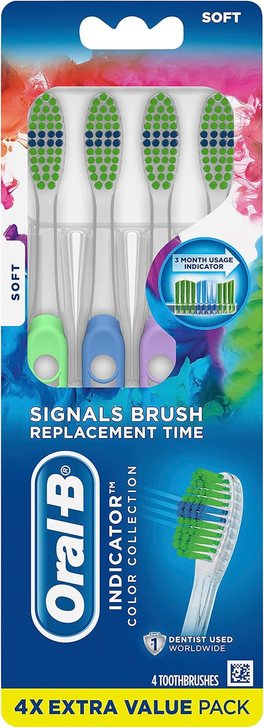 Oral-B Indicator Color Collection Toothbrushes, Soft, 4 Count