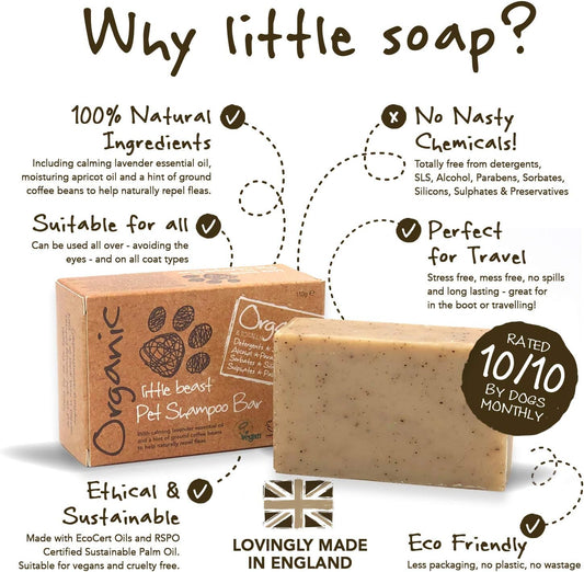 Little Beast Organic Pet Grooming Shampoo Bar – Vegan, Cruelty Free, No Sls Or Parabens, Ideal Gift For Pets, Natural Dog Puppy Soap (110G)
