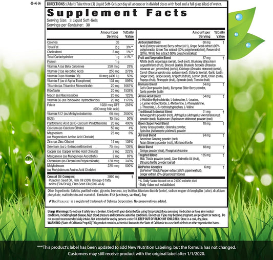 Irwin Naturals Men'S Living Green Liquid-Gel Multi - 70 Essential Nutrients, Full-Spectrum Vitamins, Wholefood Blend - Targeted Adrenal & Brain Support - 90 Liquid Softgels
