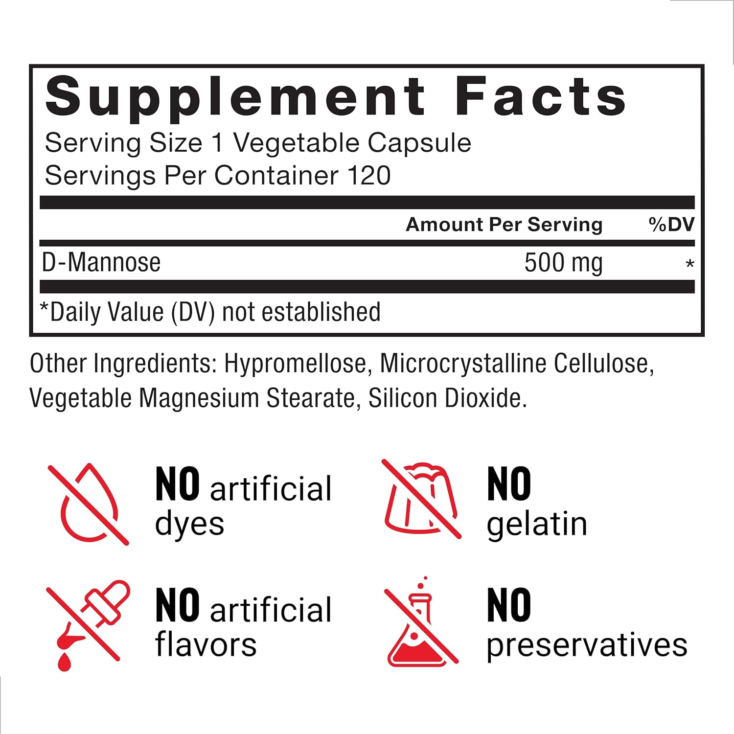 FORCE FACTOR D Mannose, D-Mannose 500mg Supplement to Support Urinary Tract Health for Women and Men, Bladder Control Supplements, Premium Quality, Vegan, Non-GMO, 120 Capsules : Health & Household