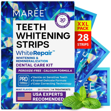 Maree Teeth Whitening Strips With Mint Flavor Comfortable For Sensitive Teeth - Teeth Whitening Strips With Calcium Formula -White Strips For Gentle Dental Care & Fresh Breath - Pack Of 28 Strips