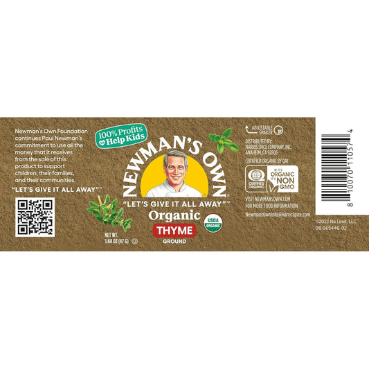 Newman'S Own Organic Ground Thyme, Perfect For Meats, Vegetables, Stews, Non-Gmo, Kosher, 1.68 Oz. Bottle