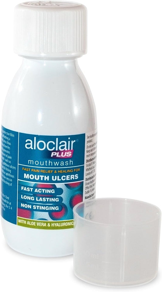 Aloclair Plus 120ml Mouthwash Mouth Ulcer Treatment & Plus Spray Mouth Ulcer Treatment, 15 ml