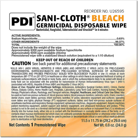 Pdi Sani-Cloth Bleach Wipe 11.5" X 11.75" - Model U26595 - Box Of 40