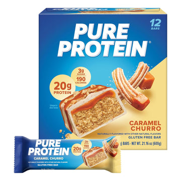 Pure Protein Bars, Caramel Churro, High Protein, Low Sugar, Gluten Free, Nutritious Snack, 1.76Oz, Pack Of 12