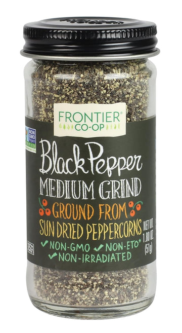 Frontier Co-Op Medium Ground Black Pepper, 1.8 Ounce Bottle, Full-Bodied Flavor And Aroma, Kosher