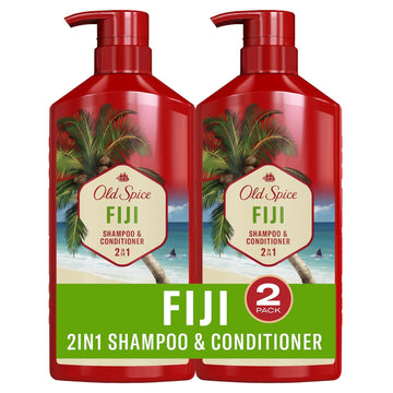 Old Spice Fiji 2-In-1 Shampoo And Conditioner Set For Men, Coconut & Tropical Wood Scent, Get Up To 80% Fuller-Looking Hair, Barbershop Quality, Fresh & Clean Hair, 21.9 Fl Oz Each, 2 Pack