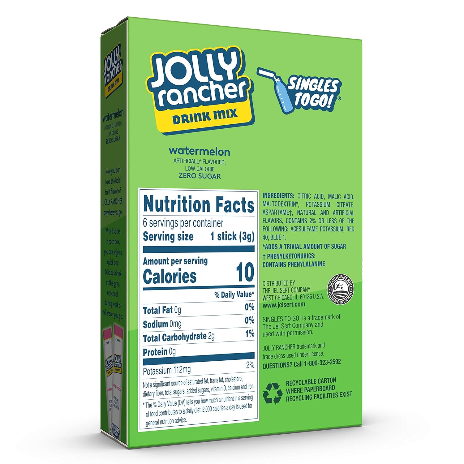 Jolly Rancher Singles To Go Powdered Drink Mix, Watermelon, 12 Boxes With 6 Packets Each - 72 Total Servings, Sugar-Free Drink Powder, Just Add Water, 0.66 Ounce (Pack Of 12)