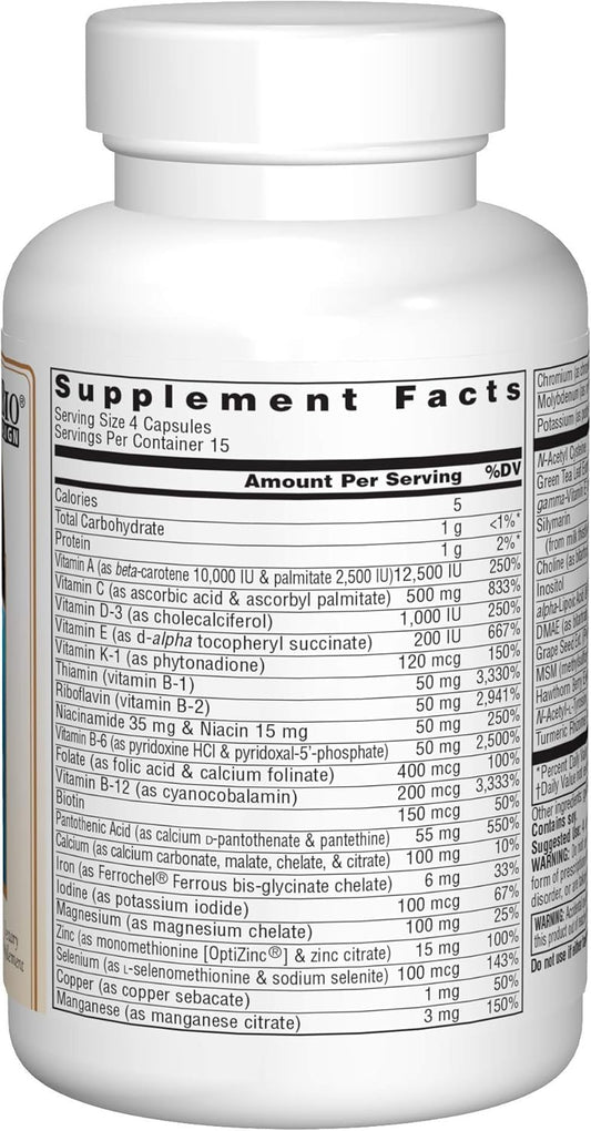 Source Naturals Life Force Multiple Daily Multivitamin High Potency Essential Vitamins, Minerals, Antioxidants & Nutrients - Energy & Immune Boost - 60 Capsules
