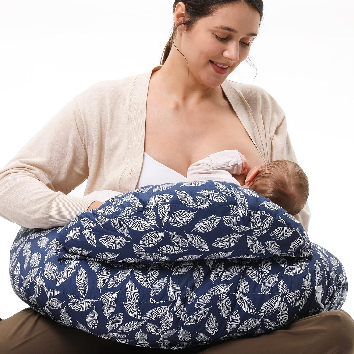 Momcozy Original Nursing Pillow And Positioner - Plus Size Feeding Pillow | Breastfeeding, Bottle Feeding, Baby Support | With Adjustable Waist Strap And Removable Cotton Cover, Navy Blue