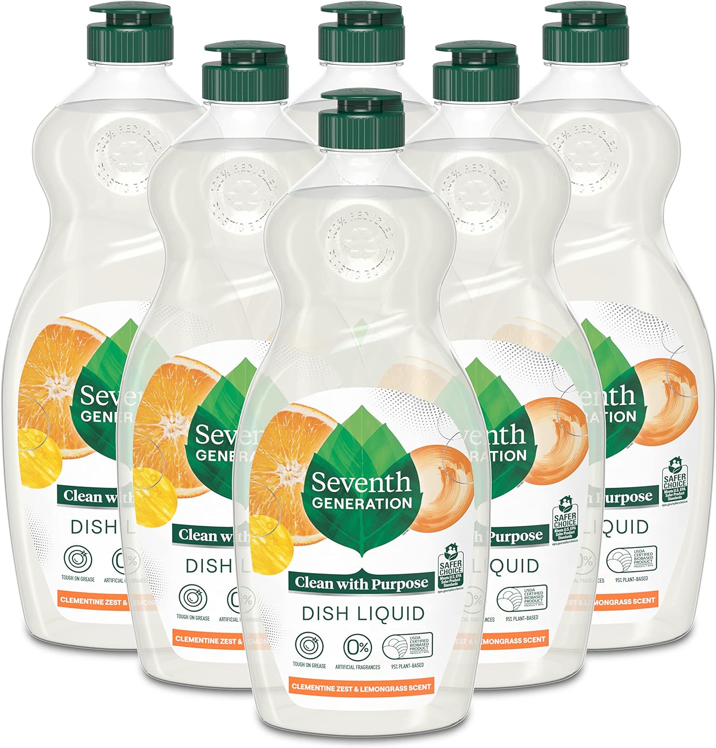 Seventh Generation Dish Liquid Soap Clementine Zest Lemongrass Biodegradable Dishwashing Soap 19 Oz, Pack of 6