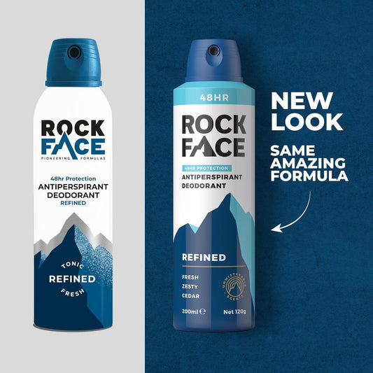 Rock Face Antiperspirant Deodorant For Men - Refined Sandalwood & Cedar Scent, 200Ml Spray, 48 Hour Protection, Non-Staining