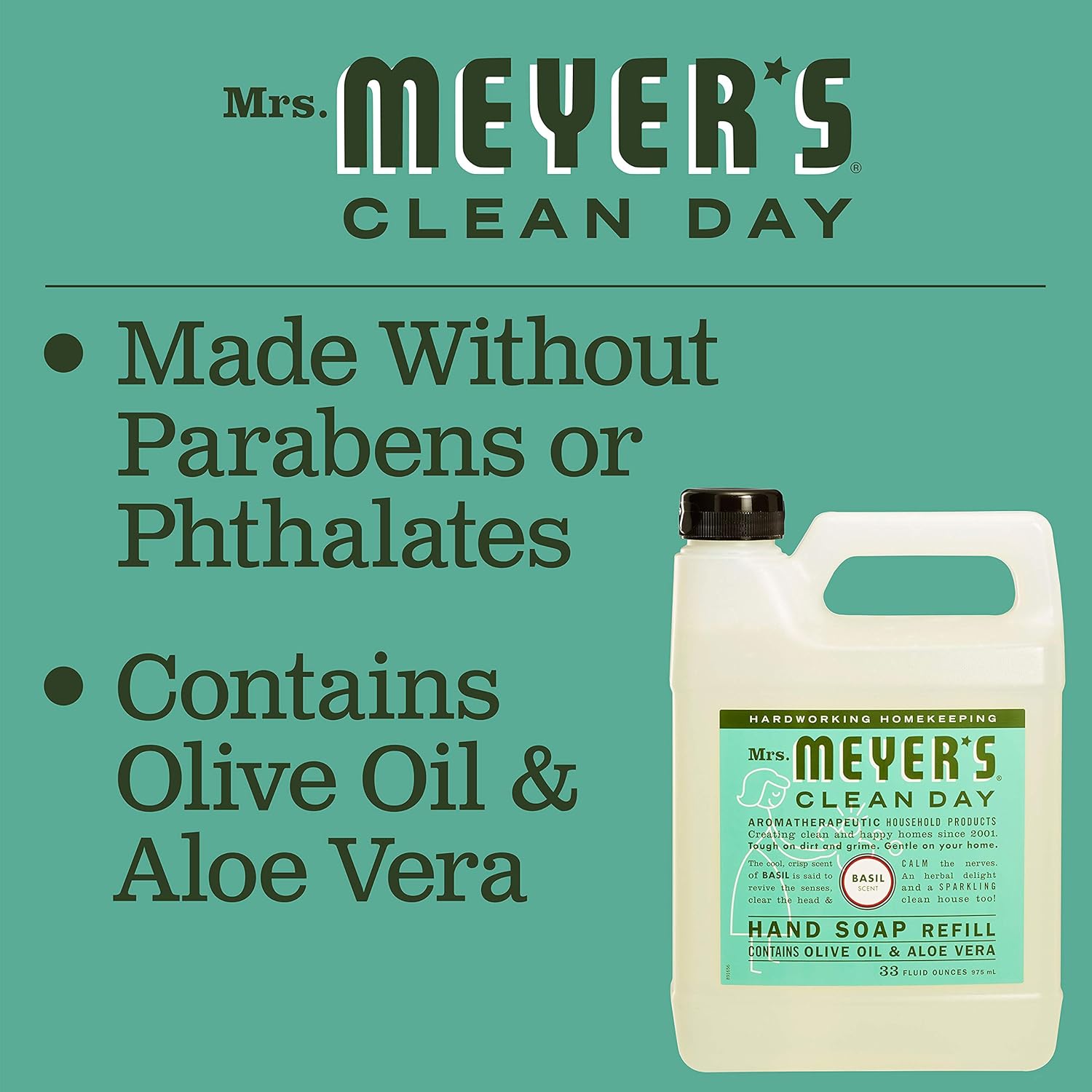 MRS. MEYER'S CLEAN DAY Hand Soap Refill, Made with Essential Oils, Biodegradable Formula, Basil, 33 Fl. Oz - Pack Of 2 : Beauty & Personal Care