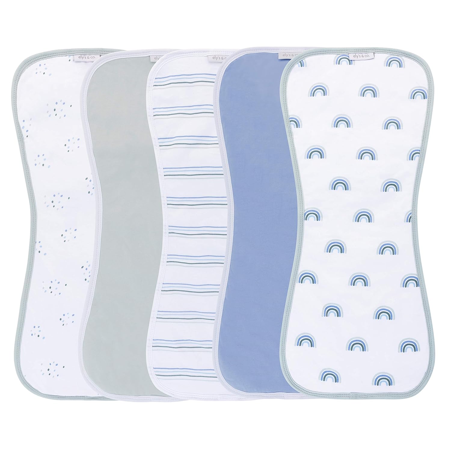 Ely'S & Co. Baby Burp Cloths - 5Pc Hourglass Shape With Extra Absorbent - Baby Bibs & Burp Cloths Baby Girl And Baby Boy, Newborn Essentials (Blue Rainbow Combo)