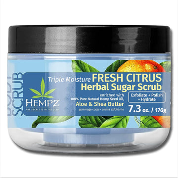 Hempz Triple Moisture Sugar Body Scrub - Grapefruit & Peach - All Natural Exfoliating Shea Butter, Sugar, And Salt - For Women, Men, And Teens - 7.3 Fl Oz