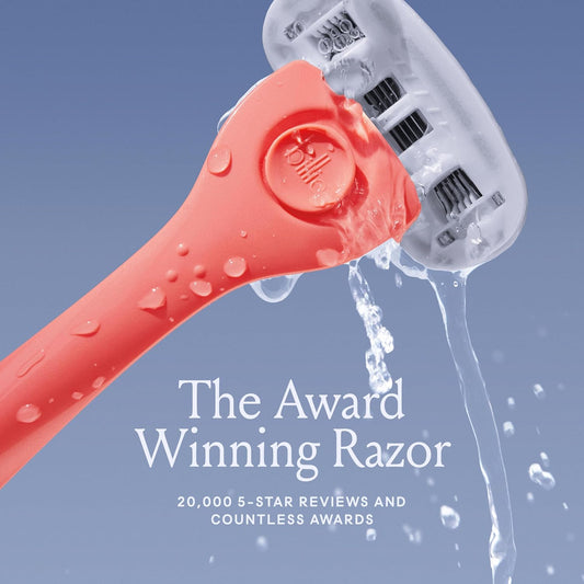 Billie Razors for Women Shave Kit – Women’s Razor + 4 x 5-Blade Razor Refills + Magnetic Holder – Coral