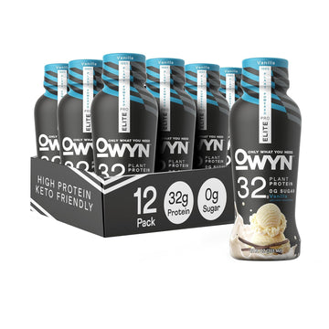 Owyn Only What You Need Pro Elite Vegan Plant Based High Protein Shake, Vanilla, 12 Pack, 32G Protein, Amino Acids, Prebiotics, Omega-3, Workout And Recovery, 0G Net Carbs, Zero Sugar, Keto