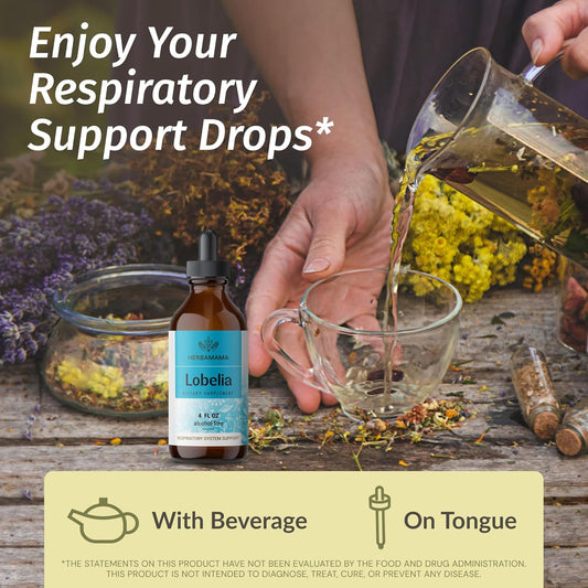 Herbamama Lobelia Tincture - Vegan Lobelia Leaf Extract For Lung Detox & Cleanse - Respiratory Lung Support Drops - Non-Gmo, Alcohol & Sugar-Free Respiratory Support Supplement