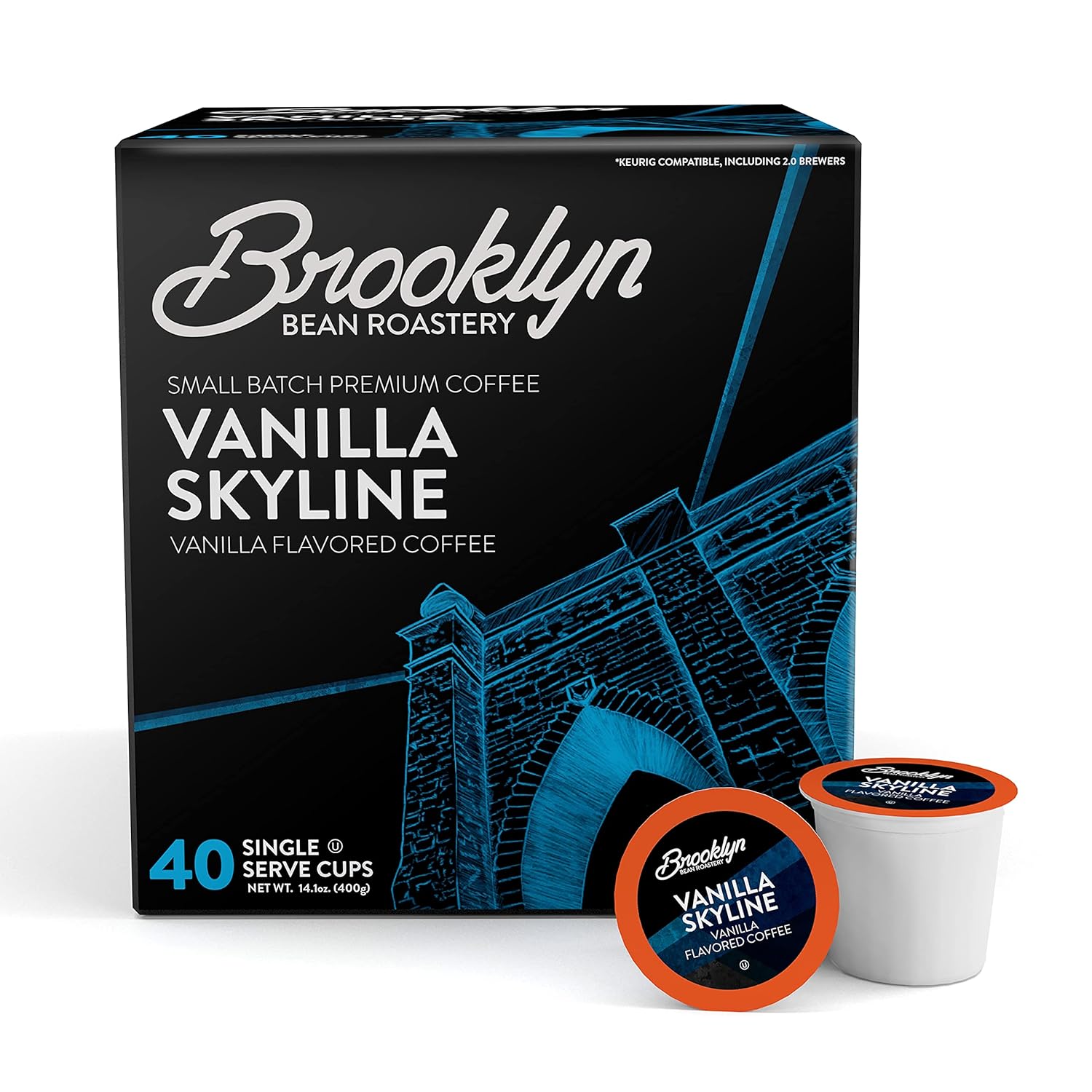 Brooklyn Beans Vanilla Skyline Gourmet Coffee Pods - Compatible With Keurig K Cup Brewers Including 2.0 Machines, 40 Count, Rich And Creamy Vanilla Flavored