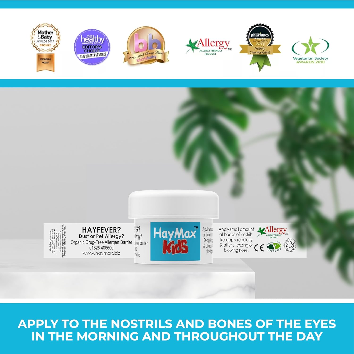 HayMax Allergen Barrier Balm - For Kids 5ml - Organic, Natural & Non-Drowsy Hay Fever & Allergy Relief Balm - Traps & Blocks Pollen, Dust & Other Allergen Particles - Apply Around the Nose & Eyes : Amazon.co.uk: Health & Personal Care