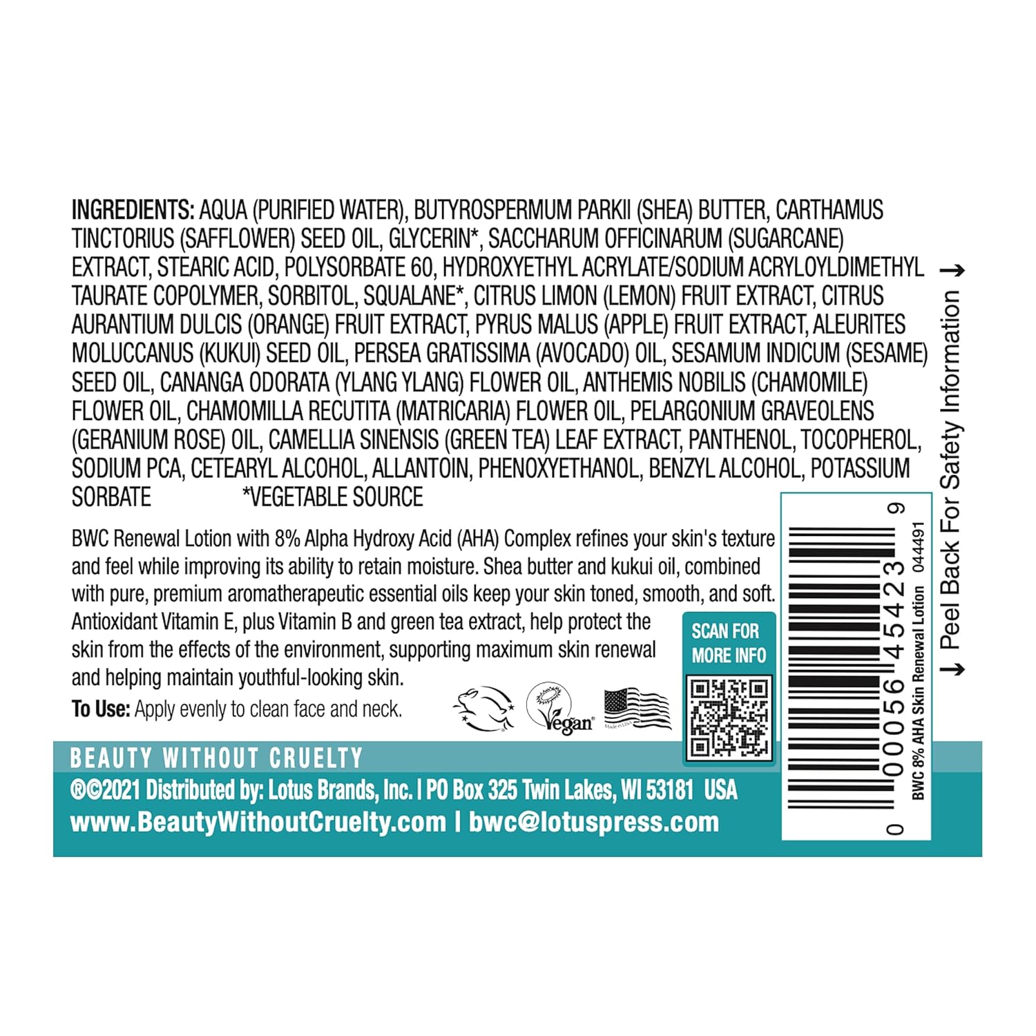 Beauty Without Cruelty Skin Renewal Moisturizing Lotion 4 Oz