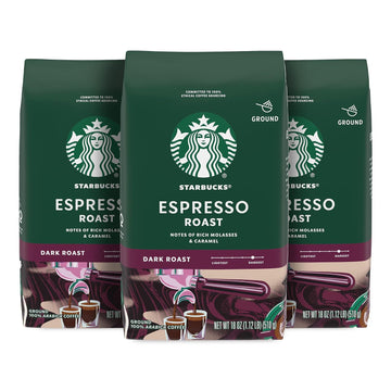 Starbucks Ground Coffee, Dark Roast Coffee, Espresso Roast, 100% Arabica, 3 Bags (18 Oz Each)