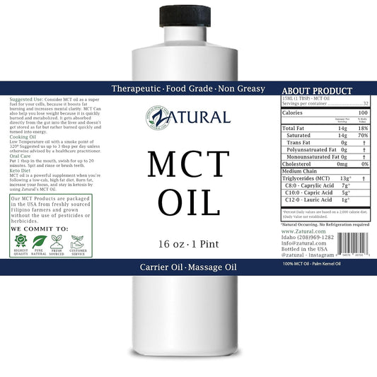 Pure Mct Oil, Carrier Oil, Massage Oil, Hydrating Oil, Hair Oil, Food And Therapeutic Grade, 16 Oz