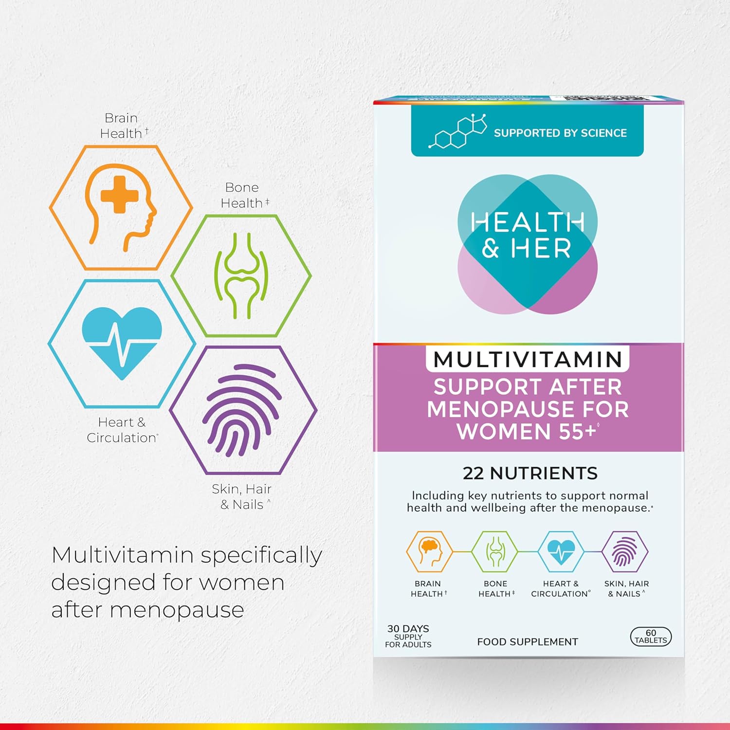 Health & Her Multivitamin Support After Menopause for Women 55+ - Supplements for Women - Nutrition and Wellbeing Support - 2 Month Supply, 120 Tablets - Vegan & Gluten Free : Amazon.co.uk: Health & Personal Care