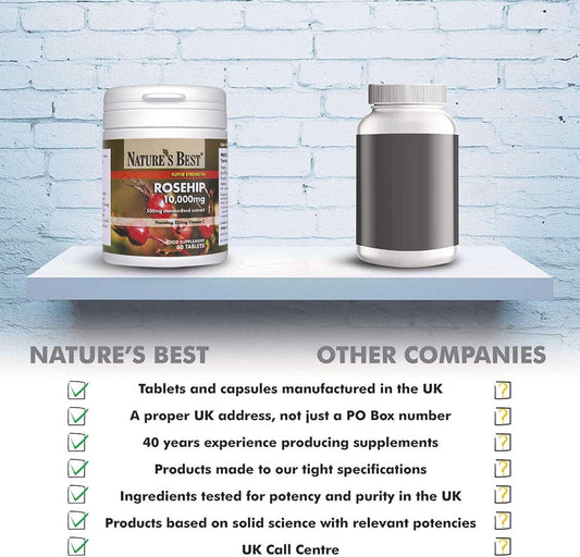 Rosehip Tablets 10,000Mg | 60 Vegan Tablets | One-A-Day | 2 Month’S Supply | High Strength | With 250Mg Vitamin C For Normal Collagen Formation | Perfect Partner To Turmeric | Uk Made