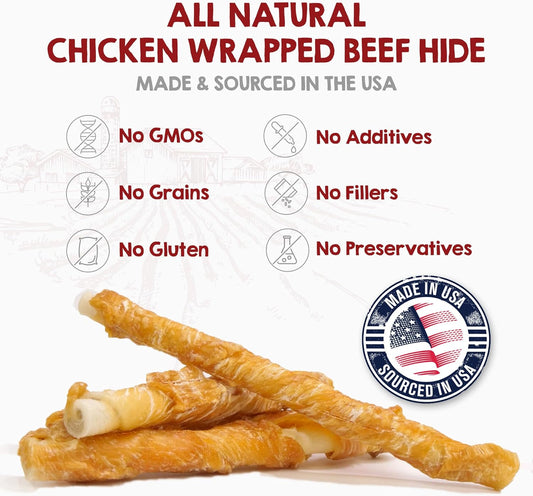 Riley'S Chicken Wrapped Dog Treats - Usa Sourced, Usa Made Small Dog Treats - Dog Chew Sticks - Raw Hides For Small Dogs - Wrapped Rawhide Sticks For Dogs - 21 Twists - Small