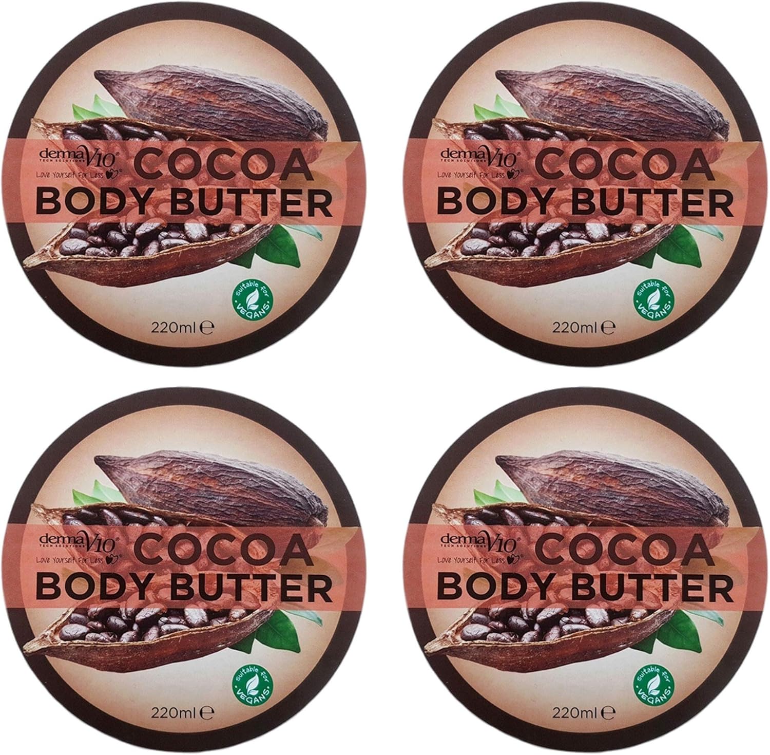 Derma V10 Body Butter Moisturising Cream Vegan Friendly 4 Pack (Cocoa)