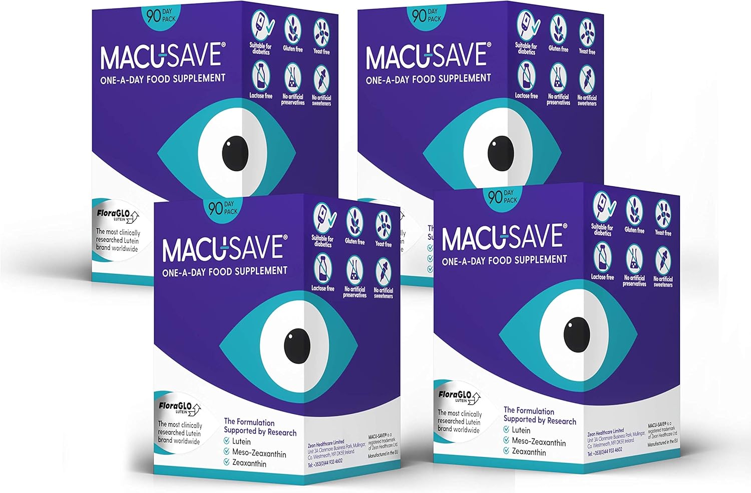 4 X 90 Pack - Macu-Save Food Supplement for Macular Health with Meso-Zeaxanthin, Lutein and Zeaxanthin (360 Capsules, 1YEAR Supply) : Amazon.co.uk: Health & Personal Care