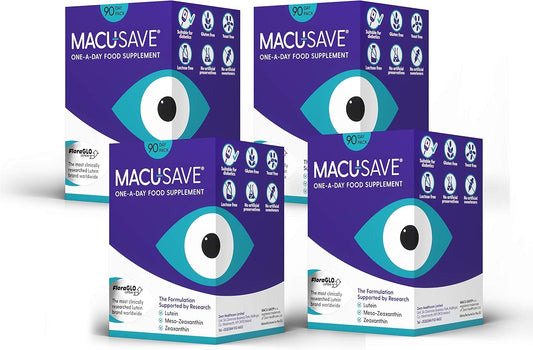 4 X 90 Pack - Macu-Save Food Supplement for Macular Health with Meso-Zeaxanthin, Lutein and Zeaxanthin (360 Capsules, 1YEAR Supply) : Amazon.co.uk: Health & Personal Care