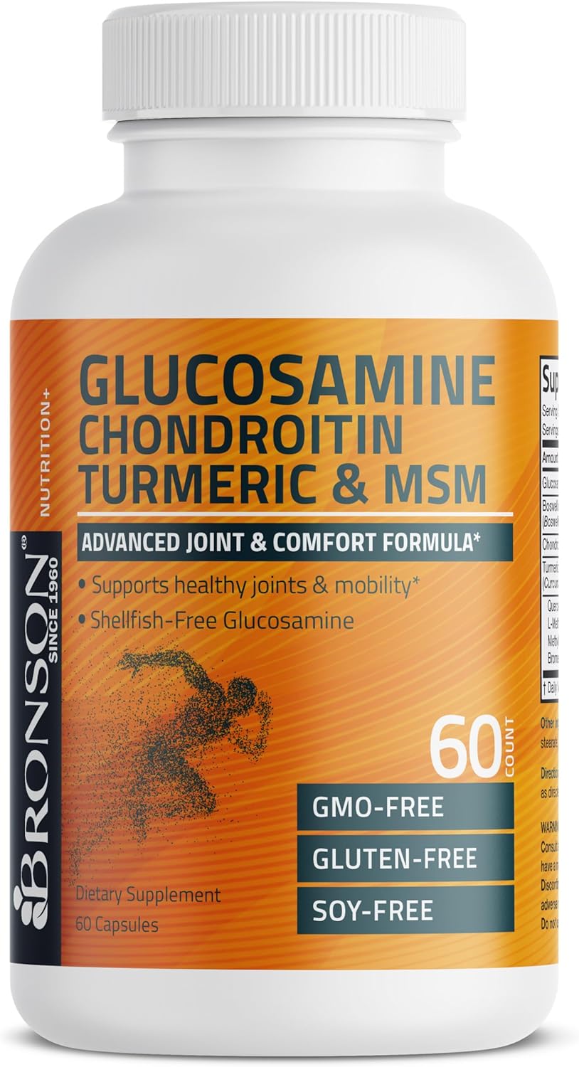 Bronson Glucosamine Chondroitin Turmeric & MSM Advanced Joint & Cartilage Formula, Supports Healthy Joints, Mobility & Cartilage - Non-GMO, 60 Capsules : Health & Household