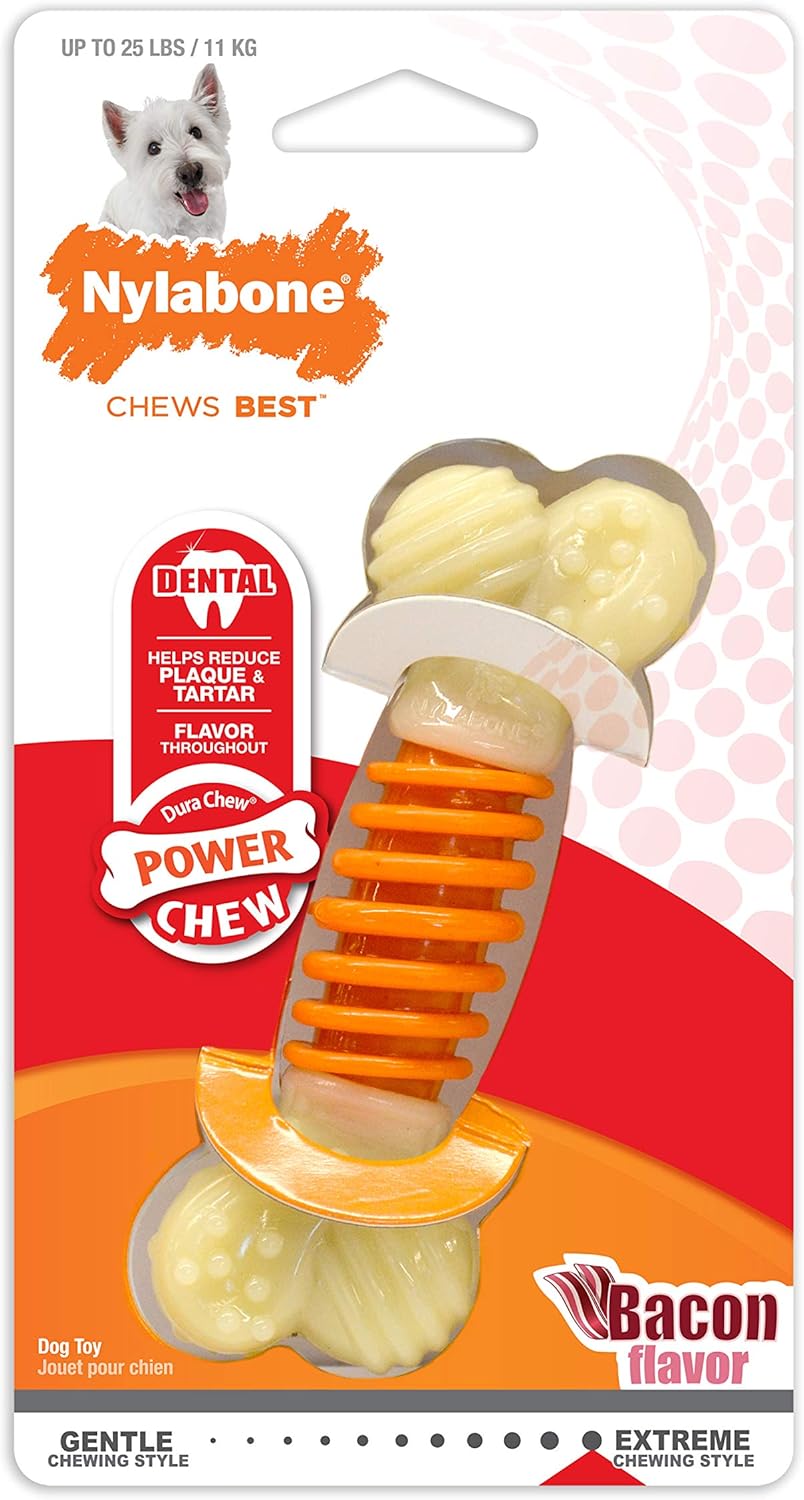 Nylabone Pro Action Power Chew Durable Dental Chew Toy For Dogs, Bacon Flavor, Small/Regular (1 Count)