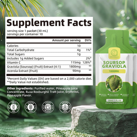 Soursop Graviola Oral Liquid 10 Fl.Oz, High Absorption Soursop Bitters Drink For Women & Men, Fresh Graviola Fruit Extract For Cell* Regeneration, Immune & Antioxidant Support, Pineapple Flavor