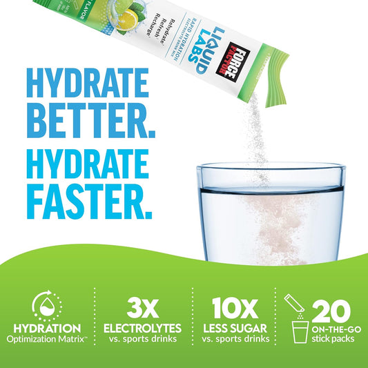 Bundle Of Force Factor Liquid Labs Electrolytes Powder, Hydration Packets To Make Electrolyte Water With Vitamins, Minerals, And Antioxidants. Lemon-Lime Flavor + Tropical Fruit Flavor, 40 Stick Packs