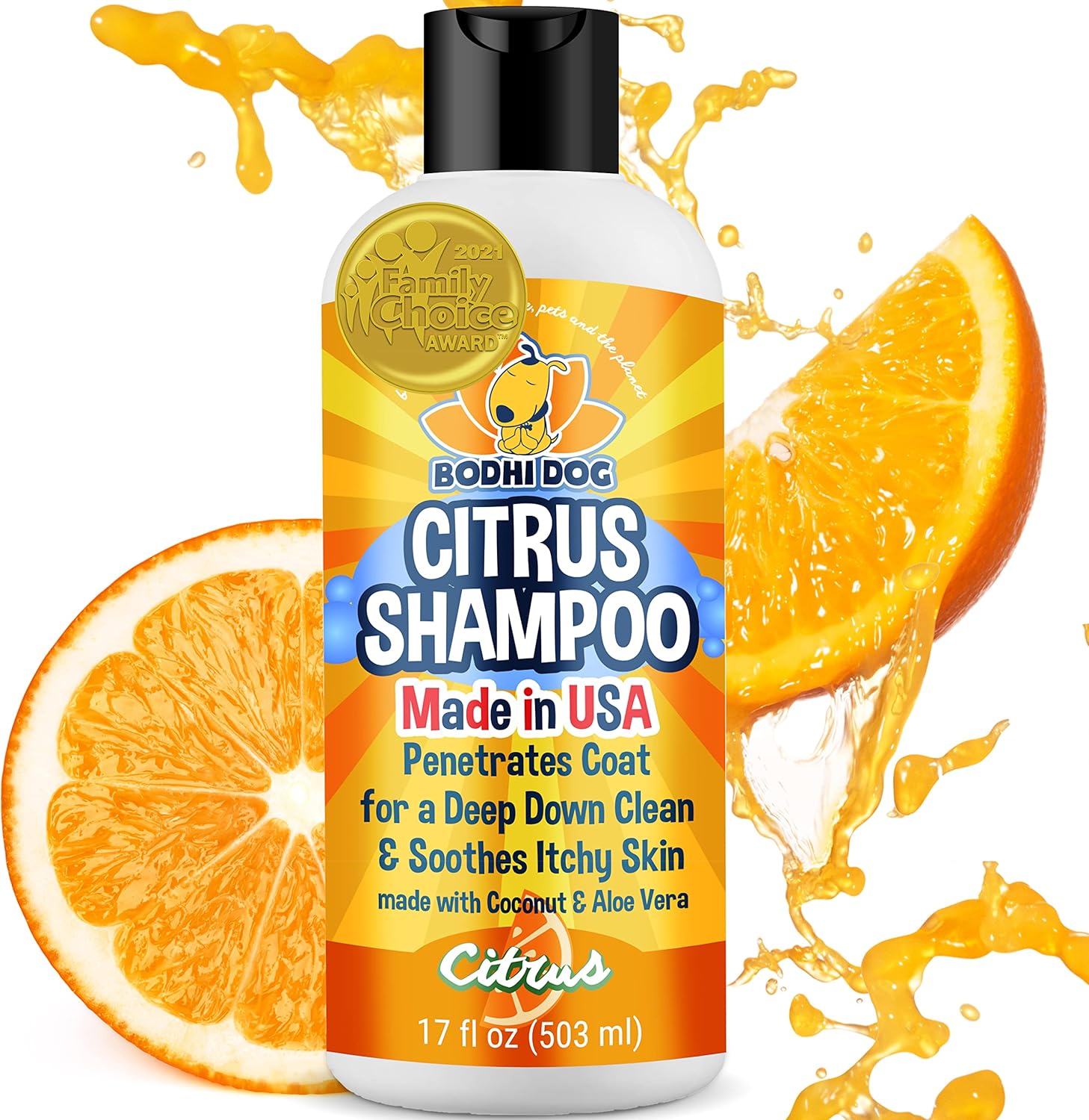Bodhi Dog New Refreshing Orange Citrus Dog Shampoo | Deep Cleaning Formula With Coconut And Aloe Vera | Natural Soothing & Moisturizing Pet Dog Puppy And Cat Wash (17 Fl Oz)