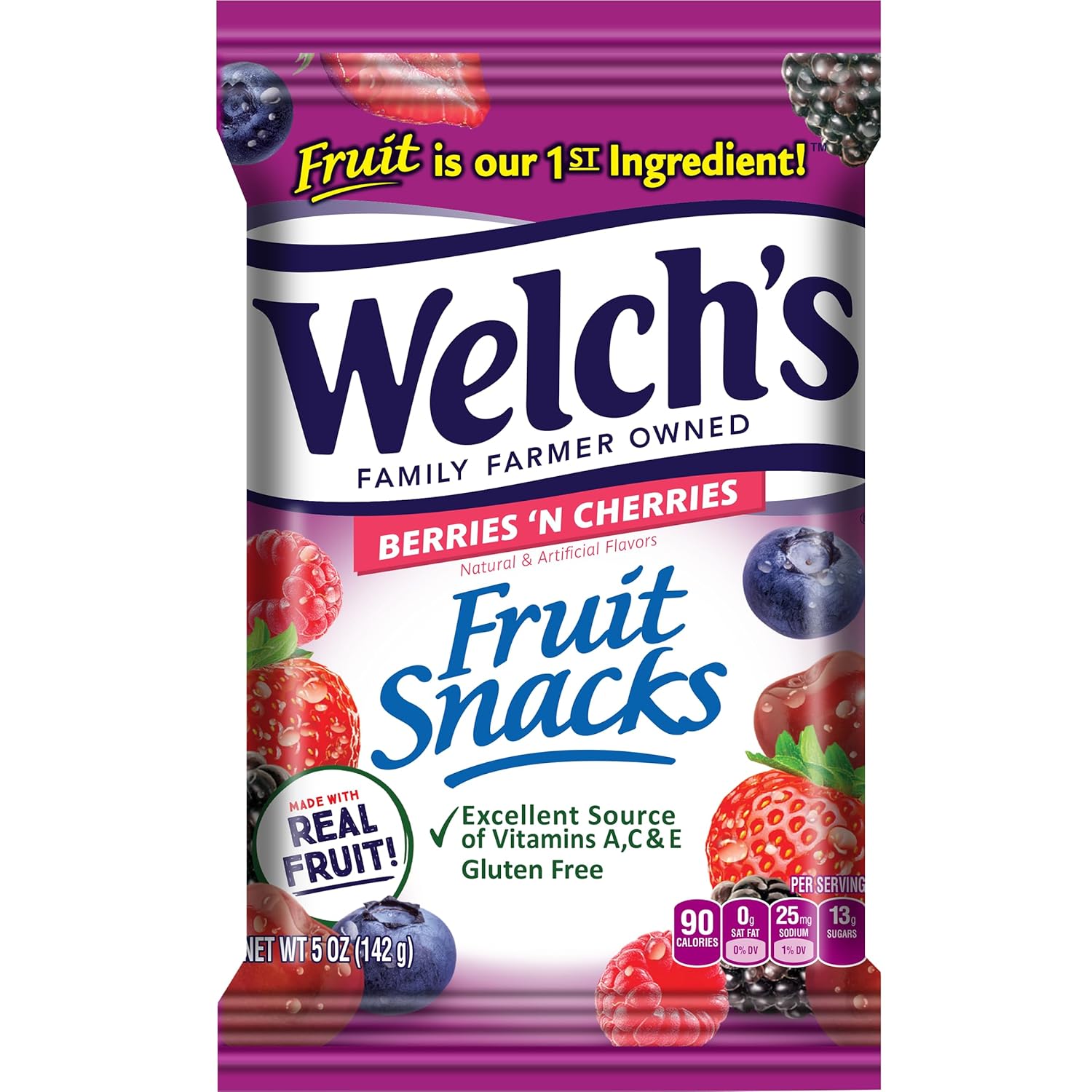 Welch'S Fruit Snacks, Berries 'N Cherries, Perfect For School Lunches, Gluten Free, Sharing Size Bags, 5 Oz (Pack Of 12)