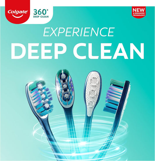 Colgate 360 Whole Mouth Clean , Medium Toothbrush For Adults, 4 Pack, Packaging May Vary