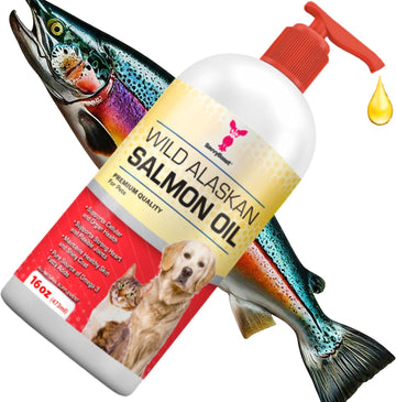 Wild Alaskan Salmon Oil for Dogs, Cats, Ferrets: Unscented Anti-Itch Skin and Coat Supplement with Omega-3 Vitamins - Liquid Fish Allergy Relief Pump on Food - Kitten Supplies & Accessories Stuff